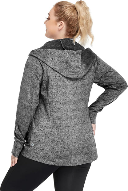 Women plus Size Fleece Jackets Full Zip up Hoodies Lightweight Workout Clothing for Running Yoga Gym
