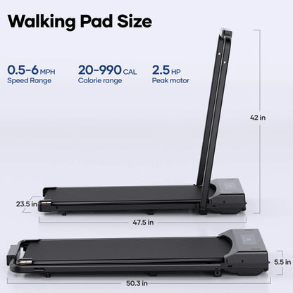 Treadmill Foldable 2-In-1 Walking Pad Compact Electric Running Remote Control for Home Fitness