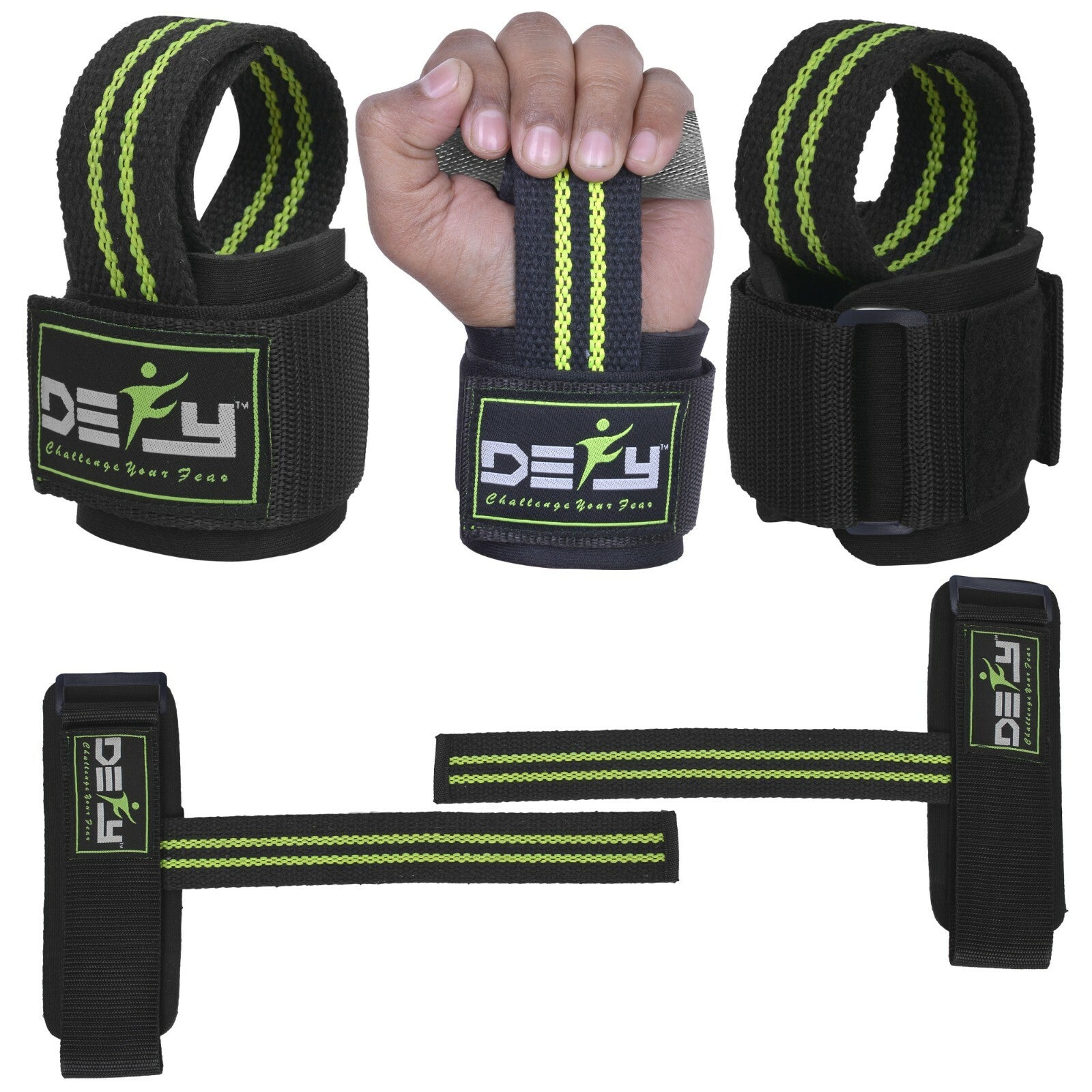DEFY SPORTS™ Weight Lifting Gym Power Straps Grip Gloves Training Wrist Support