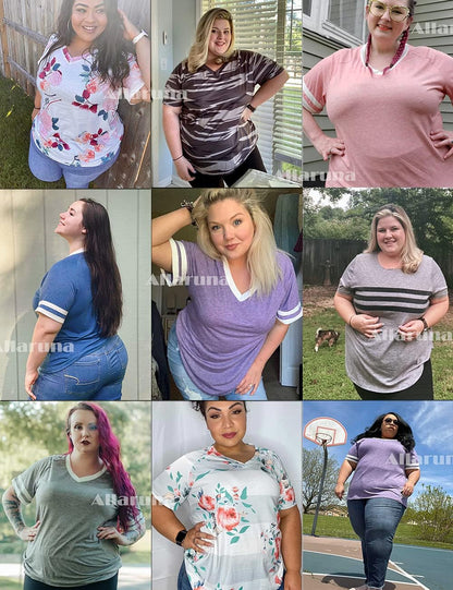 Plus-Size Tops for Women Short Sleeve T Shirts V Neck Tunic Tops XL-5XL