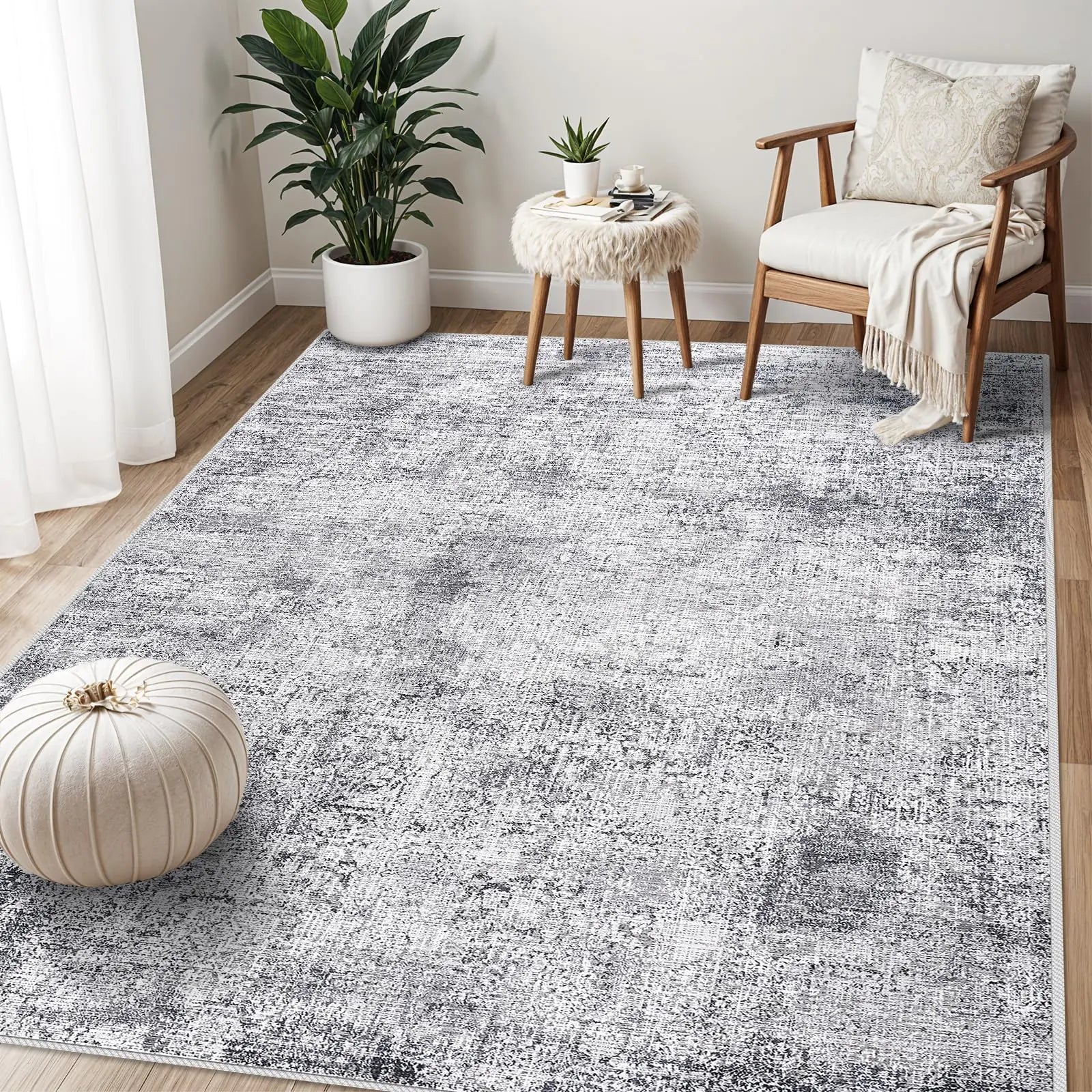 5x7 Washable Area Rug Modern Abstract Non-Slip Low Pile