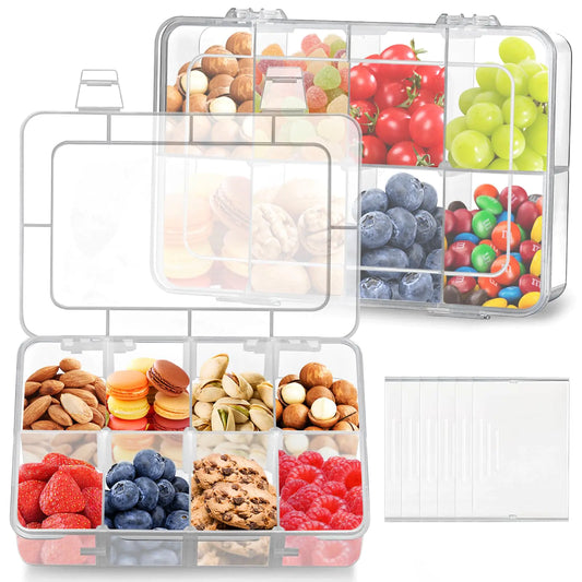 HAWEEK Snack Box Container 2 Pack Divided Snackle Box Adjustable 8 Compartments Food Storage Containers Portable Snack Platters for School Work Travel Picnics Bento Box Accessories
